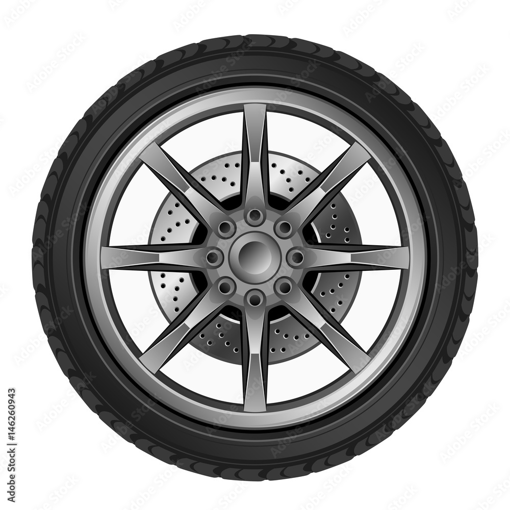 Car silver wheel on a white background Car silver wheel on a white background