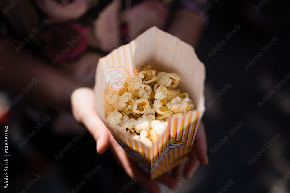 Cloe-up of popcorn in a paper bag Cloe-up of popcorn in a paper bag