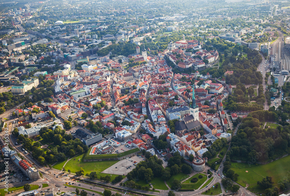 Aerial view from helicopter at old town of Tallinn, Estonia. Aerial view from helicopter at old town of Tallinn, Estonia.