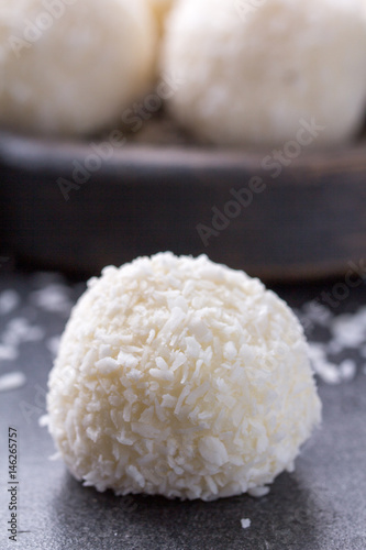 Coconut candies. macro photo