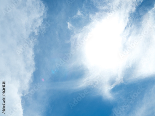 Blue sky, cloud and sun on blachground photo