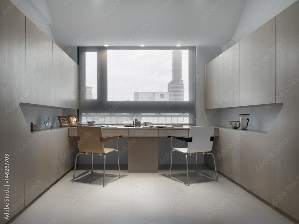 Modern home office with double desks Modern home office with double desks