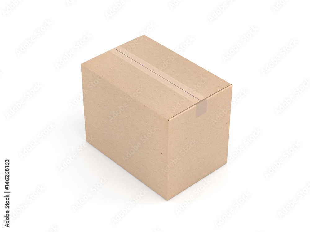 Brown cardboard Box Mockup on white background, 3d rendering