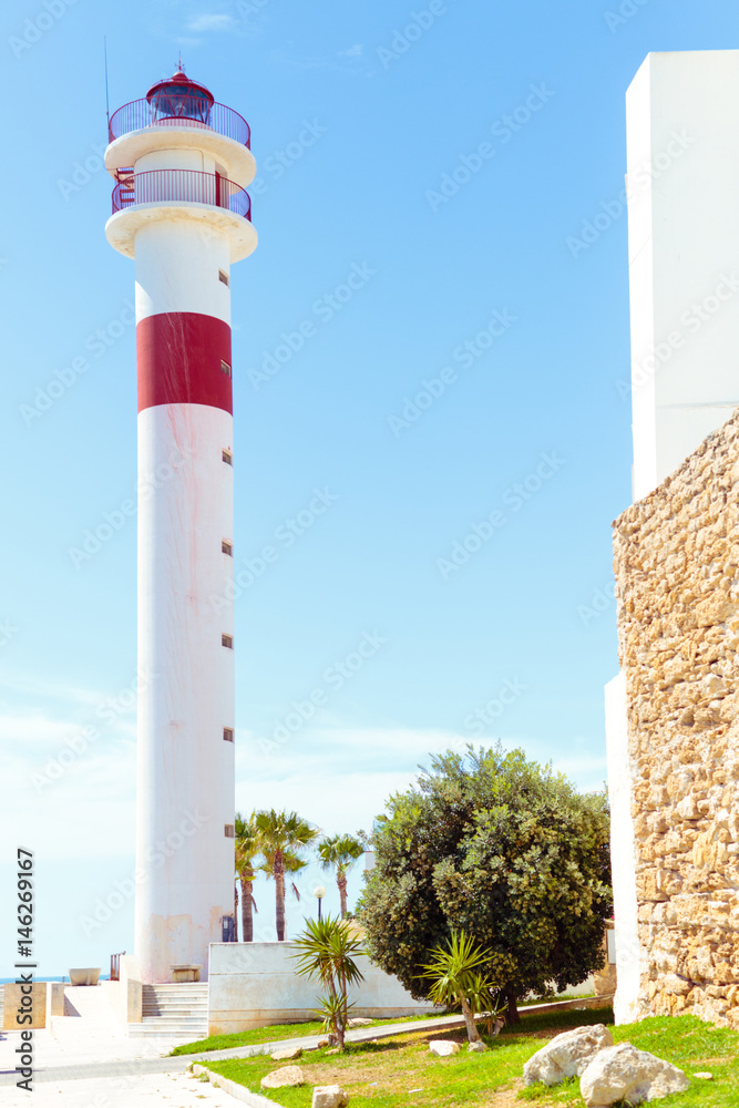 Tourism in spain. View of the lighthouse in Rota, Cadiz, Spain.