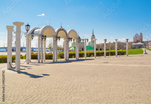 Admiralteyskaya Square and the embankment in the Russian city of Voronezh. (On gate there is inscription - Admiralteyskaya square) photo