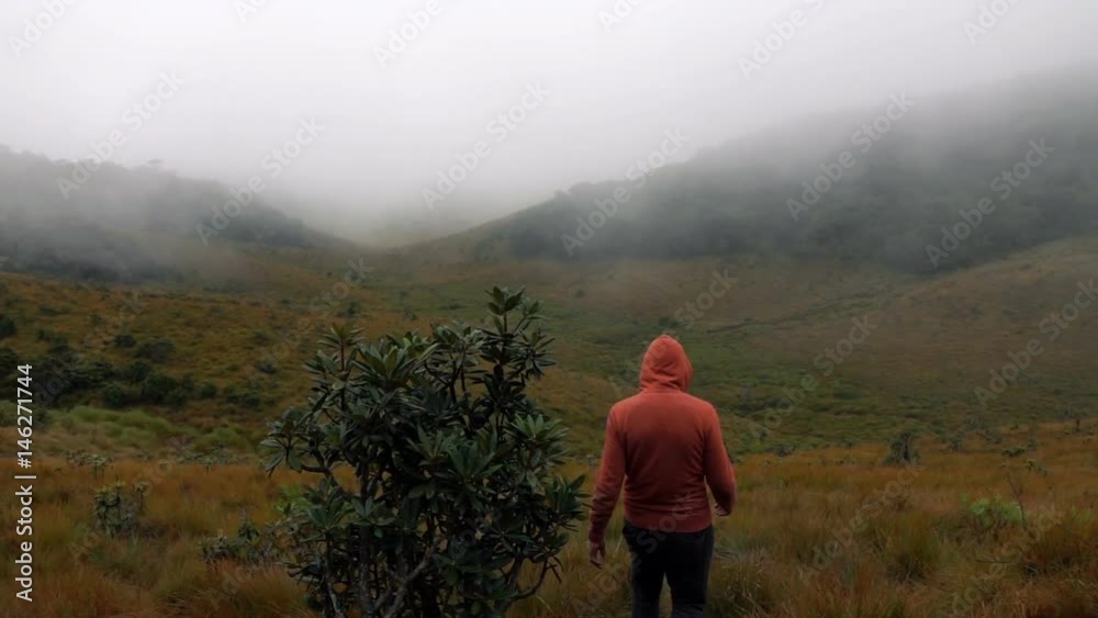 Man in hood trekking through valley, super slow motion 240fps
Man in hood trekking through valley, super slow motion 240fps
