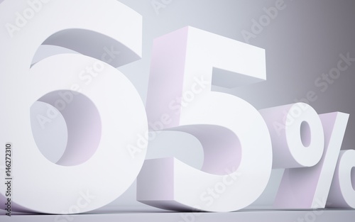 3D rendering white 65 percentage isolated white background