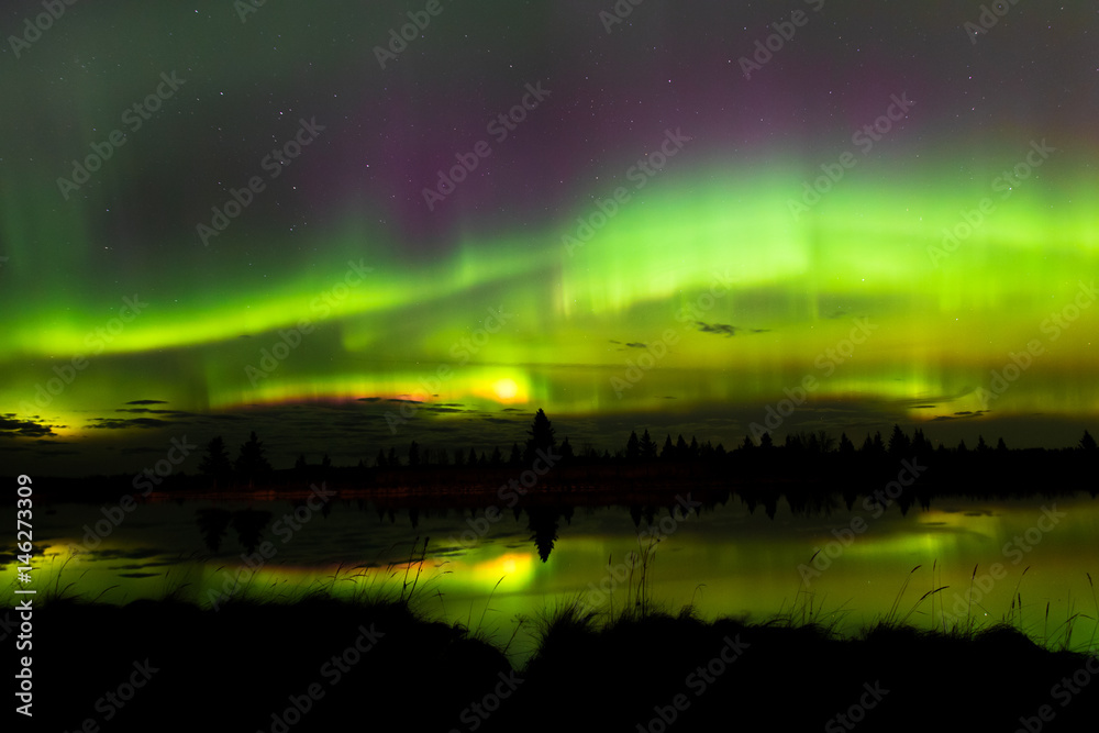 Aurora over lake