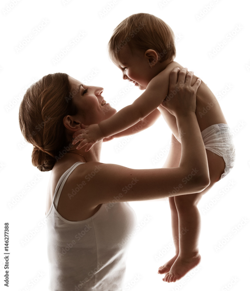 Mother Baby, Mom and Happy Child, Woman with Kid, Family over White  Background Stock Photo | Adobe Stock