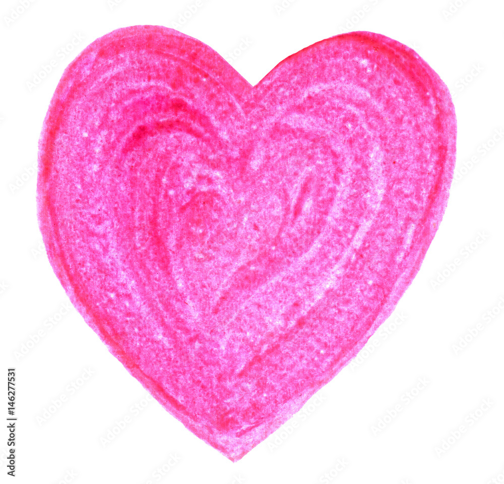 Pink heart in watercolor on white background