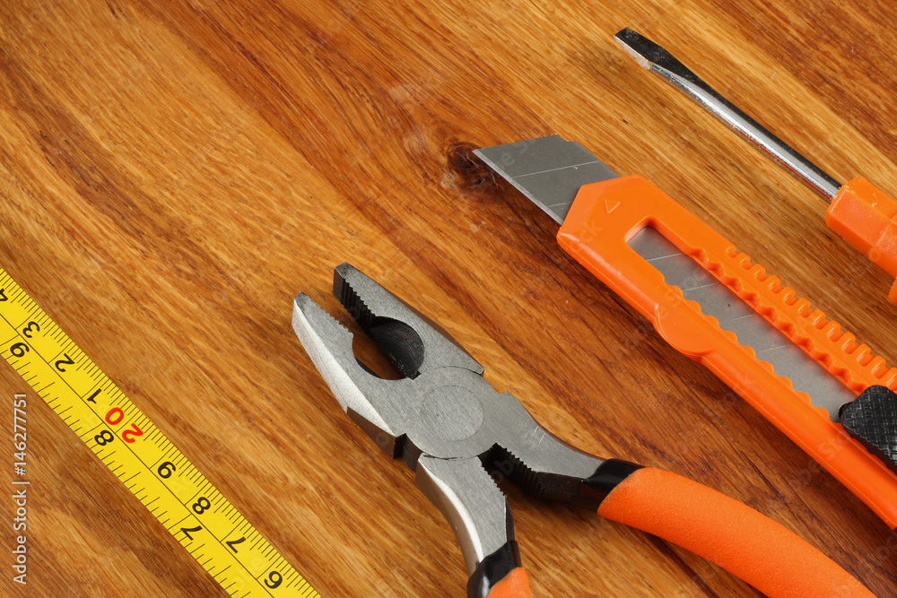 industrial tools on wooden background / tools texture / tools background industrial tools on wooden background / tools texture / tools background