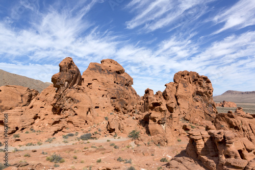 Red sandstone formations in the Valley of Fire State Park, Nevada, USA.