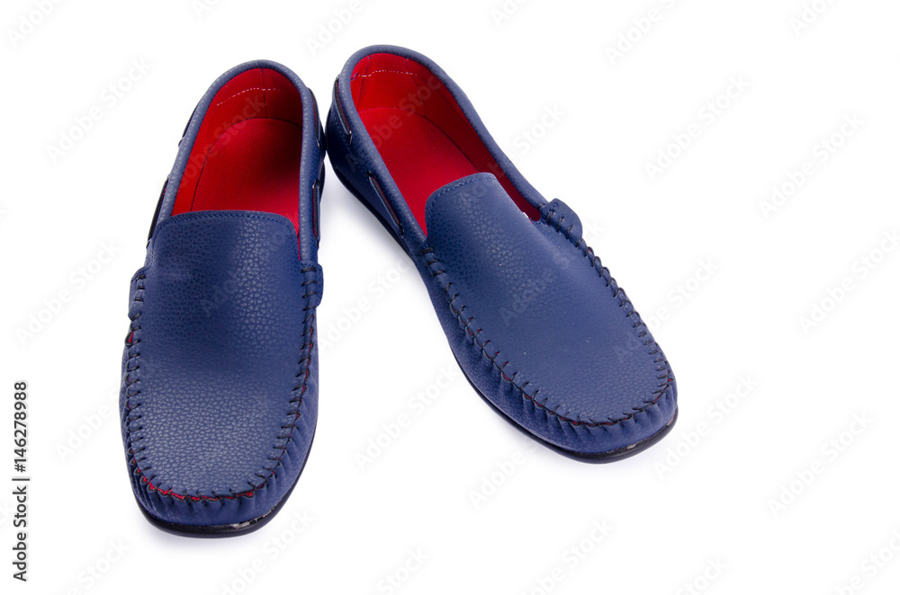 Blue leather shoes for man isolated on a white background