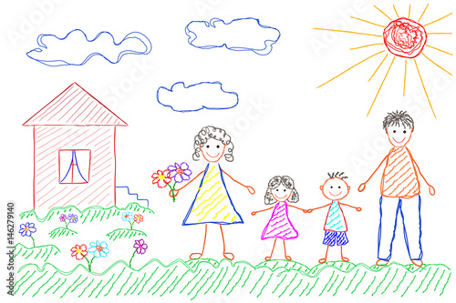 The children's drawing for a Mother's Day,  happy family