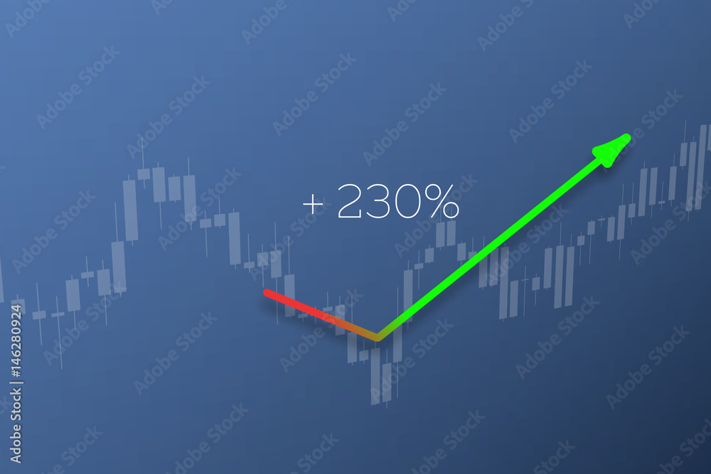 Line up on stock chart background with percent. 3D illustration