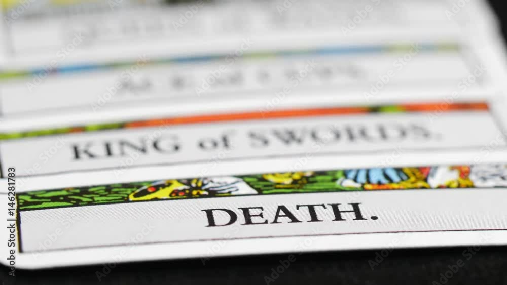 Focus rack / focus pull of tarot card deck. Death card in focus at the end
