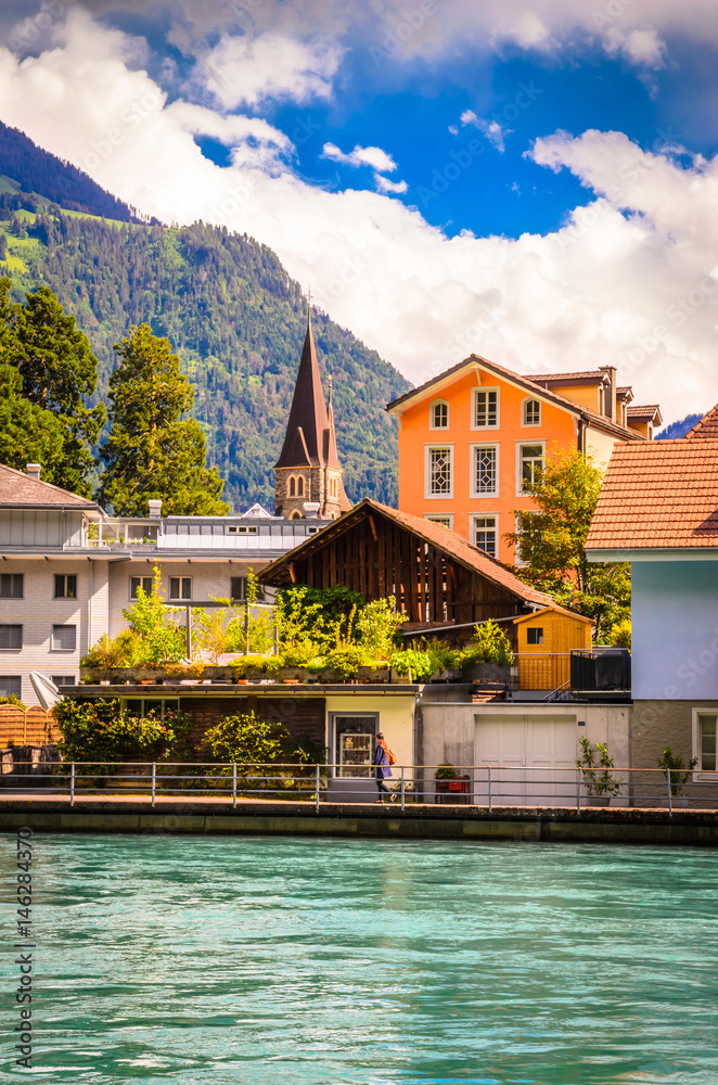 Naklejka premium Beautiful river landscape of Interlaken, Switzerland