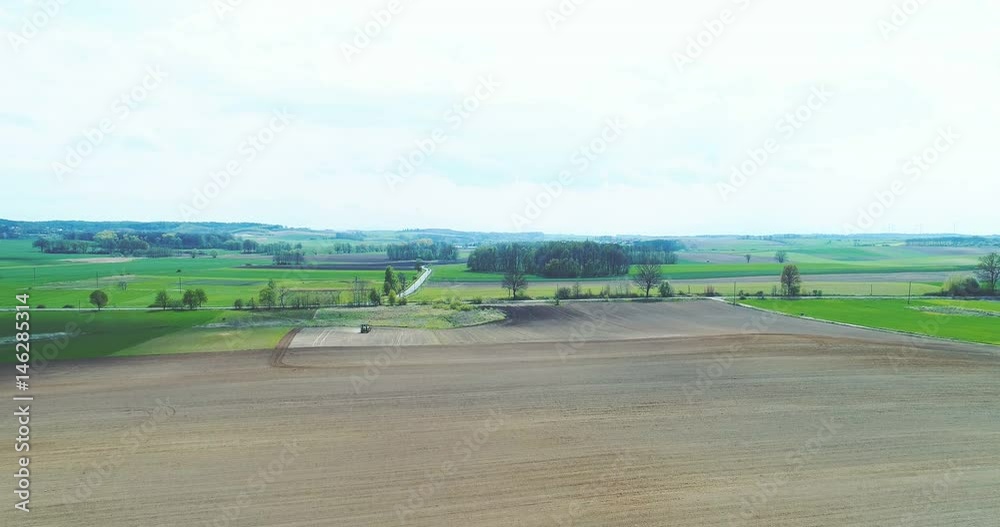 Spring tillage - aerial view.