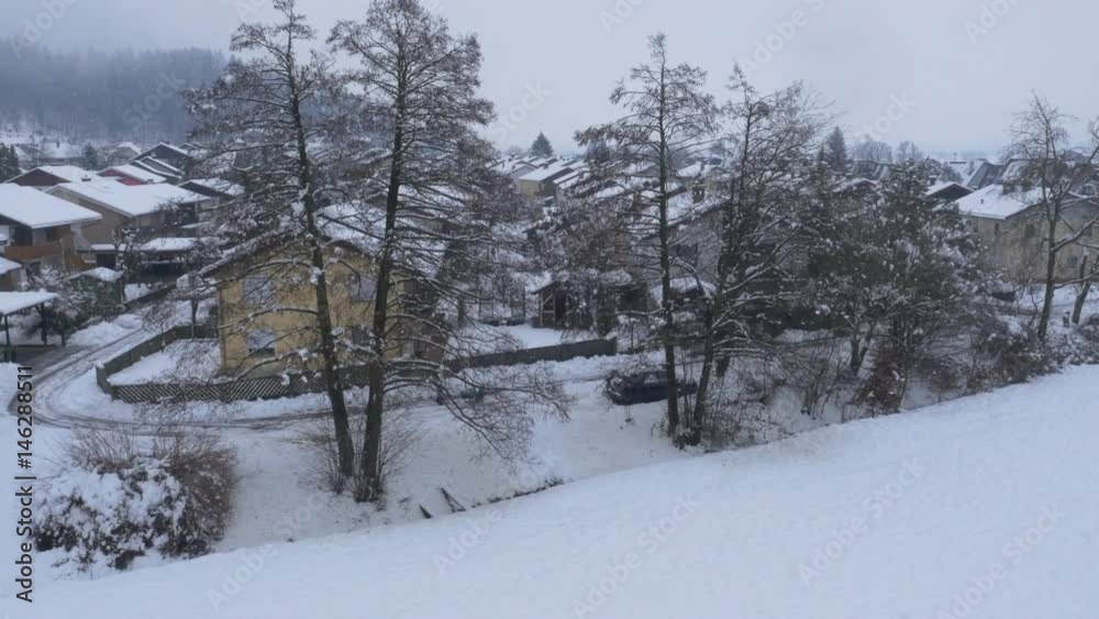 The scenic views of a European village in a forested area in winter, Drevesa, Cvetka, Aerial - 4 The scenic views of a European village in a forested area in winter, Drevesa, Cvetka, Aerial - 4