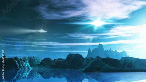 Fototapeta Naklejka Na Ścianę i Meble -  3D science fiction landscape