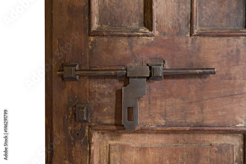 Closed Old vintage wood Door with door lock