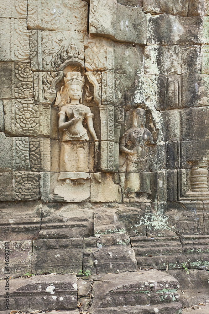 Khmer sculpture in a temple's facade 