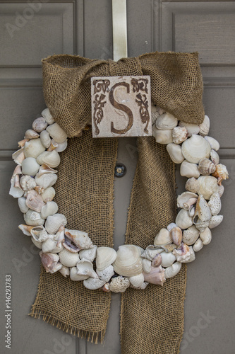 Shell door wreath with letter S photo