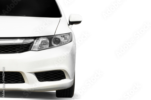 Close up front of white car on white background © sahachat