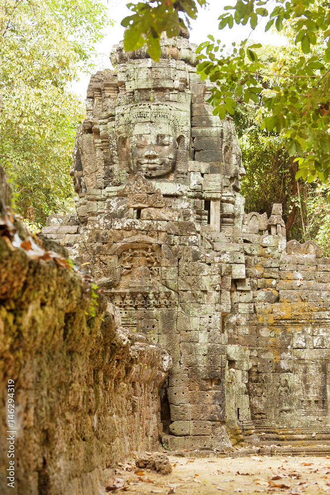 Smiling stone face temple in Asia 