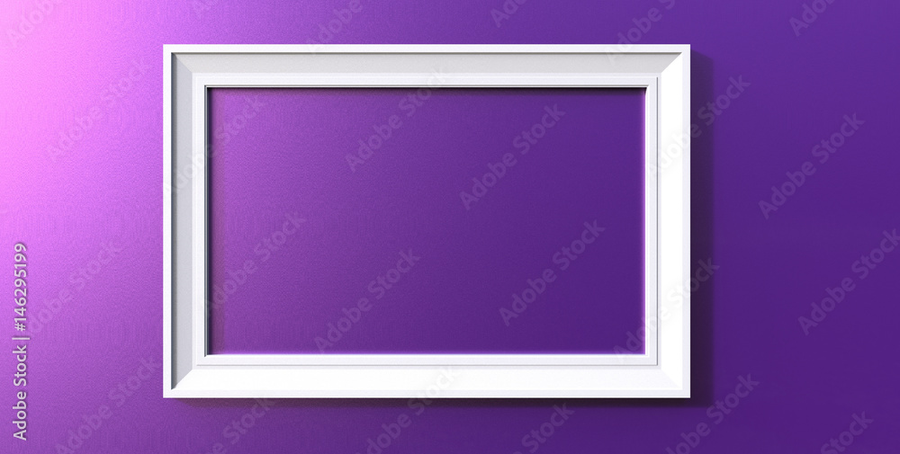 3d rendering of modern hanging white color photo frame on a purple background 3d rendering of modern hanging white color photo frame on a purple background