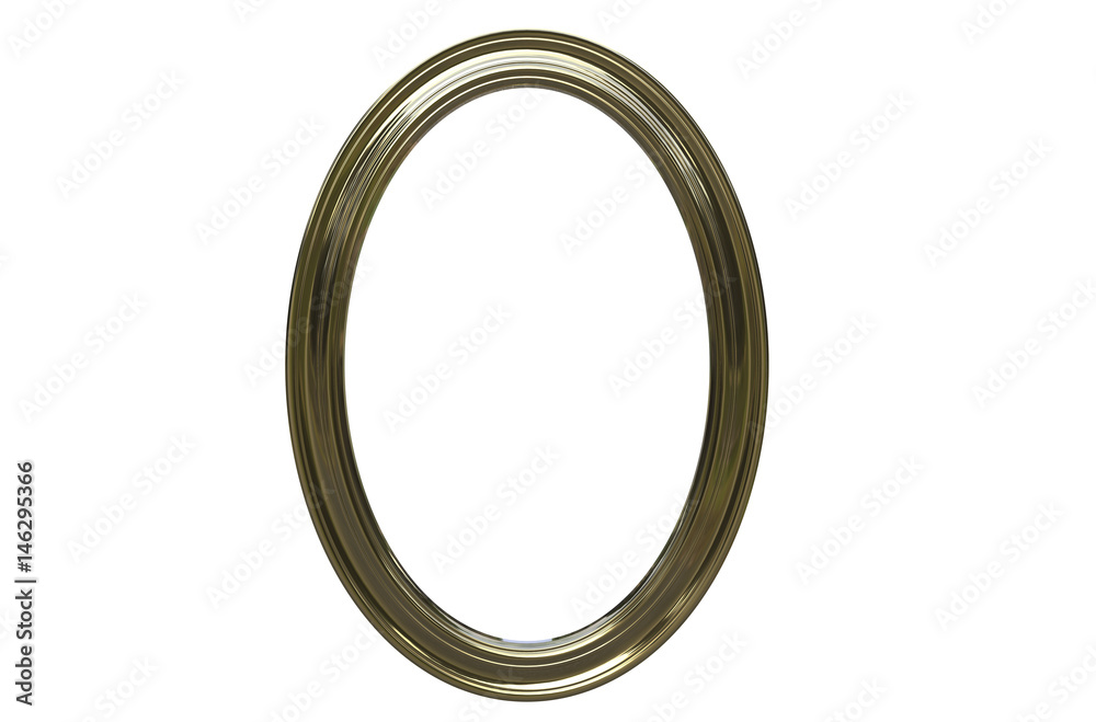 3d rendering of  modern isolated hanging metallic gold color photo frame on a white background