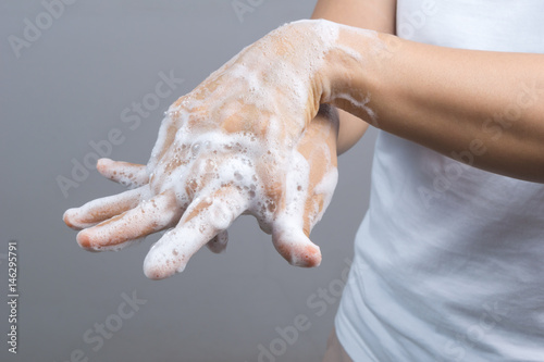 Gesture of a woman hand washing her hands on step 4