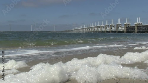 Storm surge barrier in The Netherlands, the sea shore near the barrier - 7