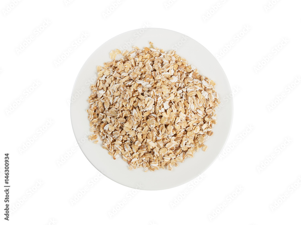 Plate with muesli top view isolated on white background Plate with muesli top view isolated on white background