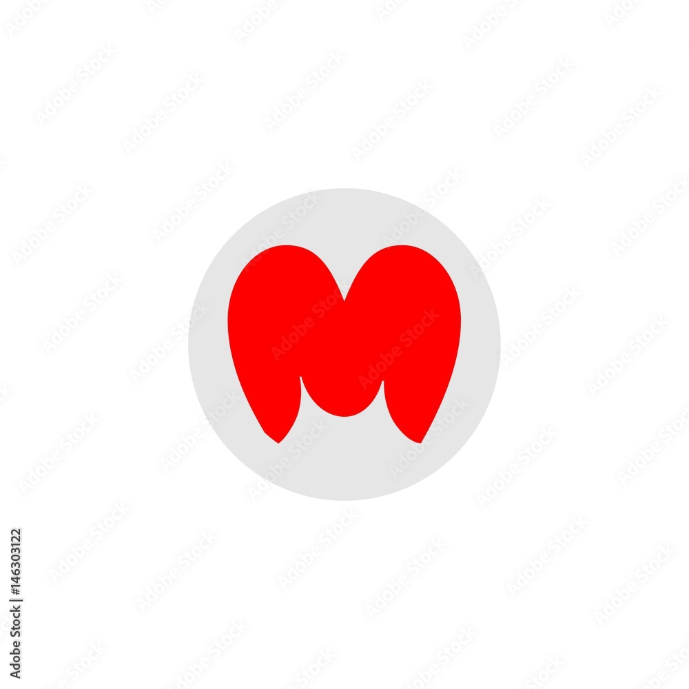 letter M red color with love icon letter M red color with love icon