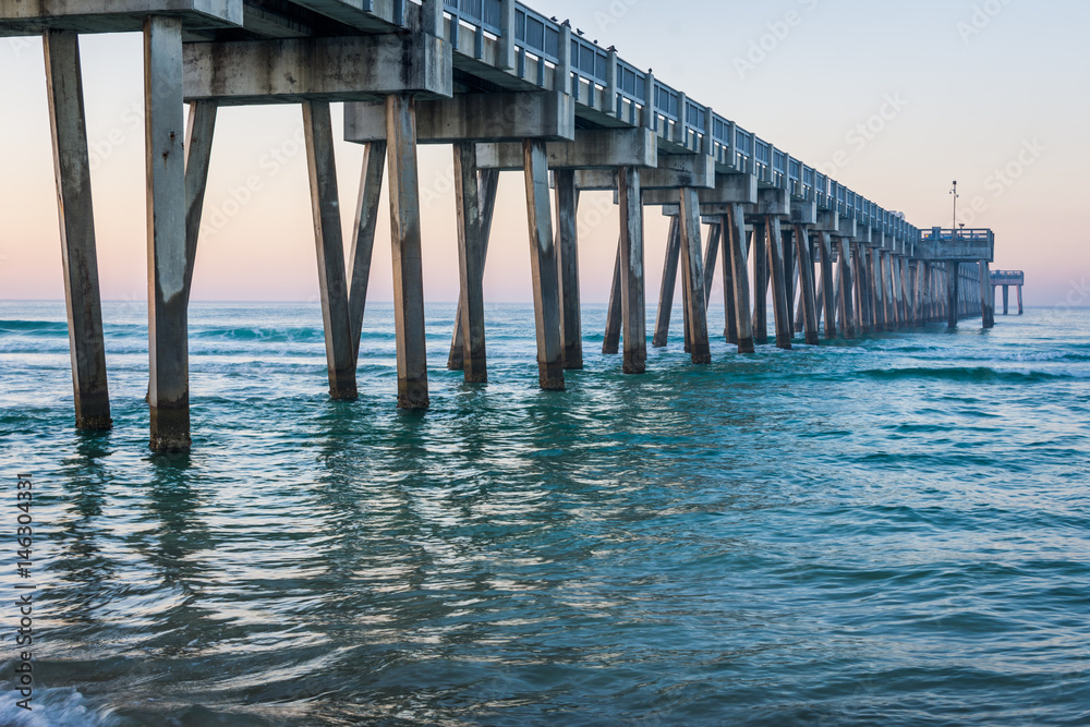 Sandy Panama City Beach Pier at Sunrise in Panama City, Florida