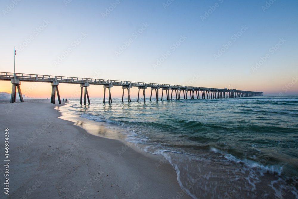 Sandy Panama City Beach Pier at Sunrise in Panama City, Florida
