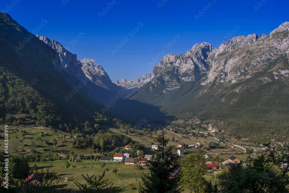 Small village in a mountain valley