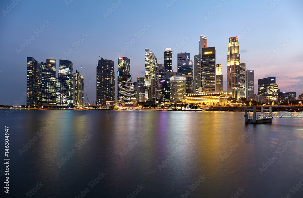 Singapore - March, 11 2017: Singapore’s landmark, Skyline of business district, city view at Marina Bay