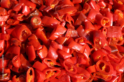 background of spicy red peppers typical of the Mediterranean cou