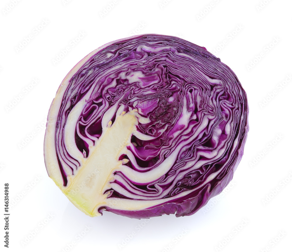 Purple cabbage slice on white background Purple cabbage slice on white background