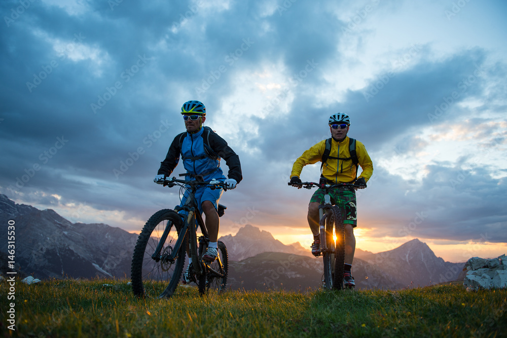 sunset and mountain biking