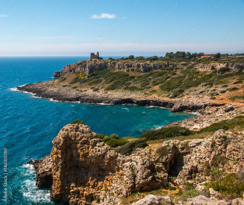 Watchtower near ionian sea (Uluzzo tower in Porto Selvaggio) Apulia, Salento, Italy Watchtower near ionian sea (Uluzzo tower in Porto Selvaggio) Apulia, Salento, Italy