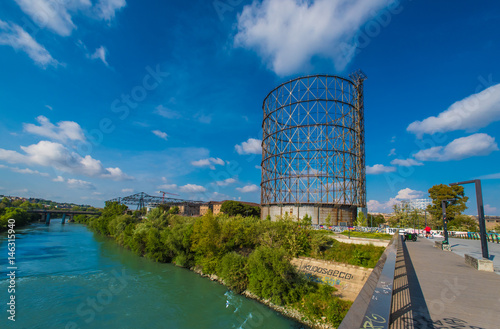 Canvas Print Rome (Italy) - The Gas holder, sometimes called a Gasometer, in the Ostiense dis