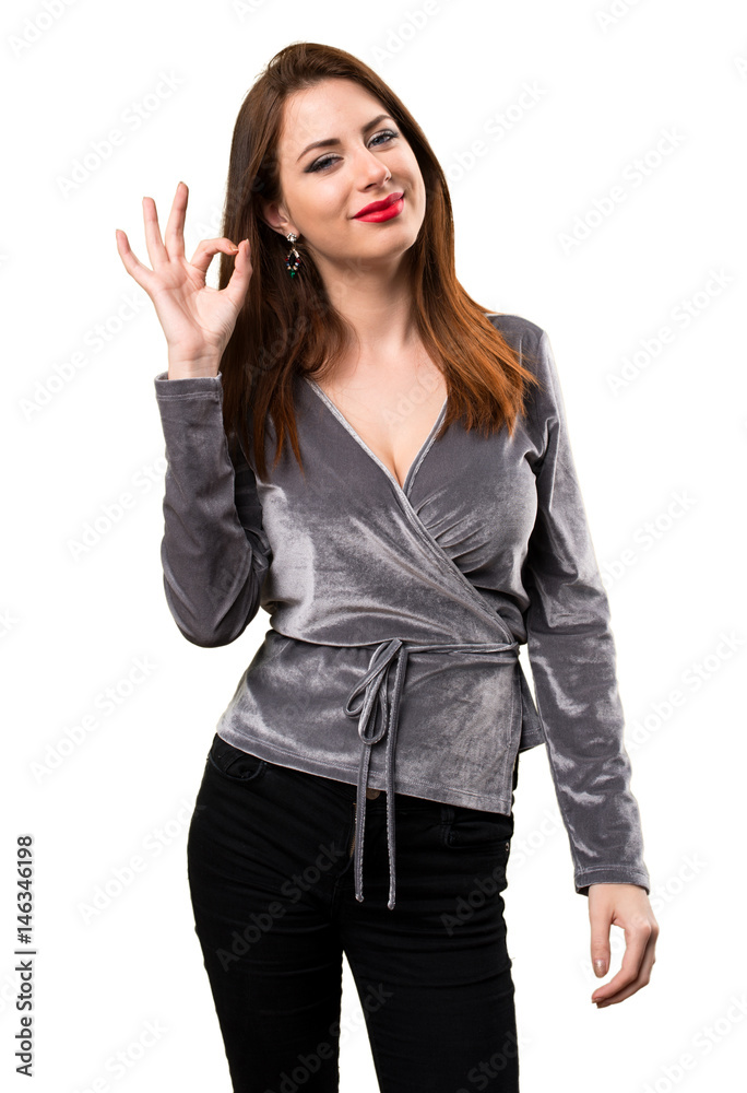 Beautiful young girl making OK sign Beautiful young girl making OK sign