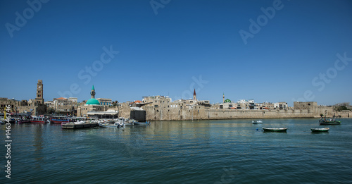 the old city wall and harbor of akko (acre) ,israel