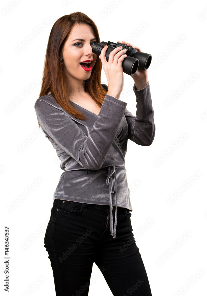 Beautiful young girl with binoculars Beautiful young girl with binoculars