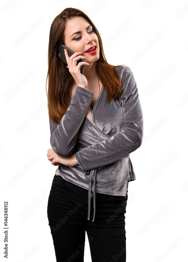 Beautiful young girl talking to mobile Beautiful young girl talking to mobile