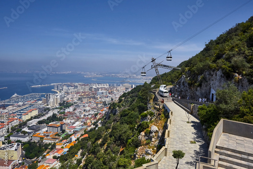 Cable car close to the top of Gibraltar rock. Cable car is a comfortable way to get to Alameda Wildlife Conservation Park in Gibraltar.