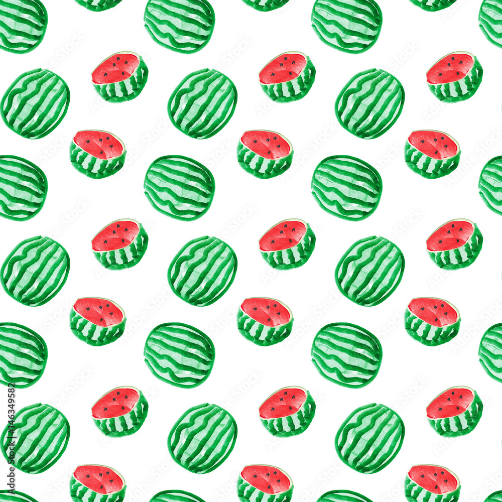 seamless watercolor pattern with watermelon background